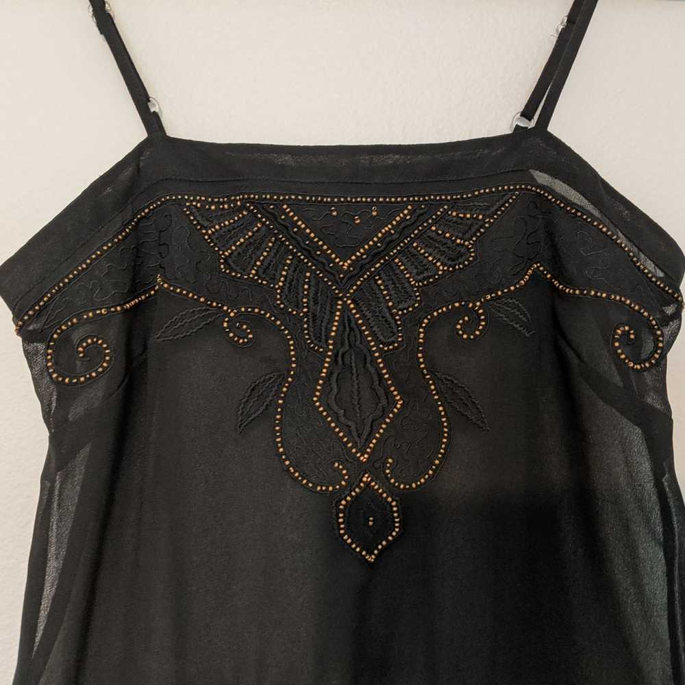Sheer drawstring waist embroidered top - image 1