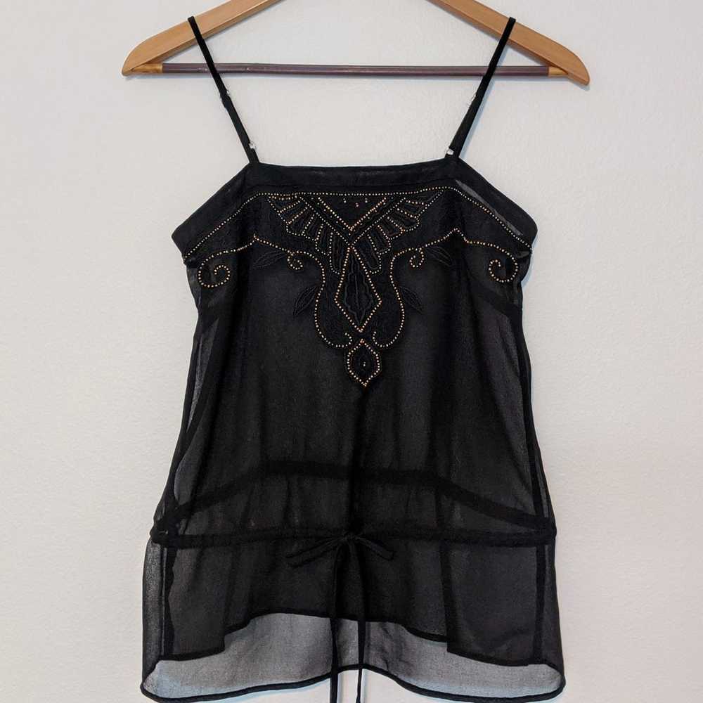 Sheer drawstring waist embroidered top - image 3