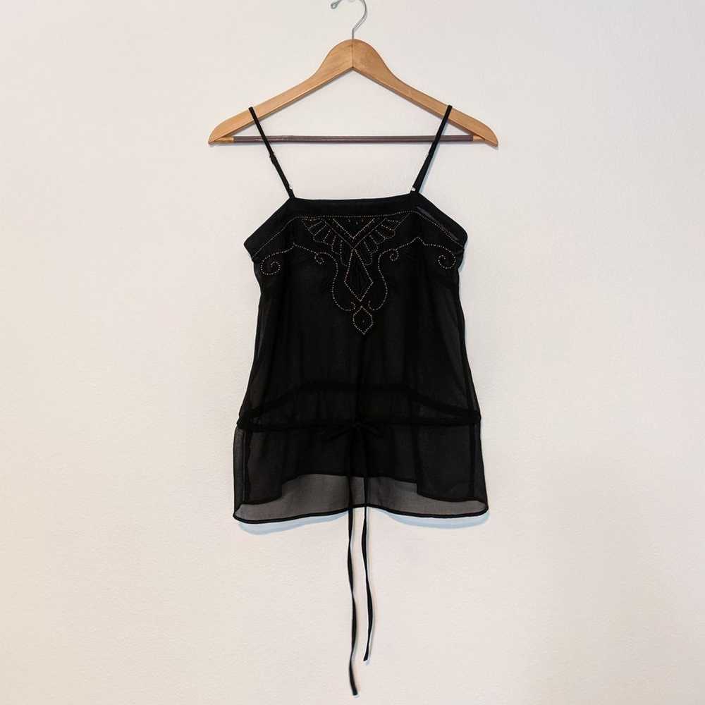 Sheer drawstring waist embroidered top - image 4