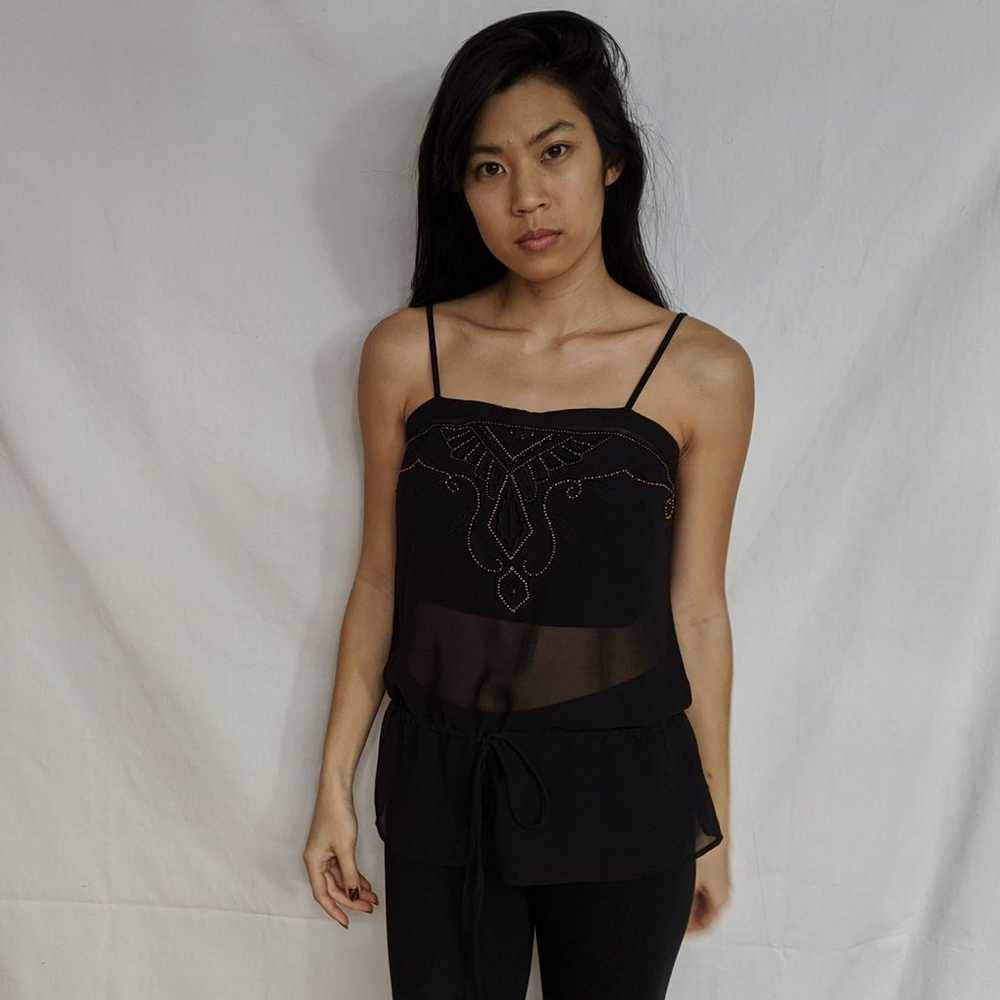 Sheer drawstring waist embroidered top - image 6