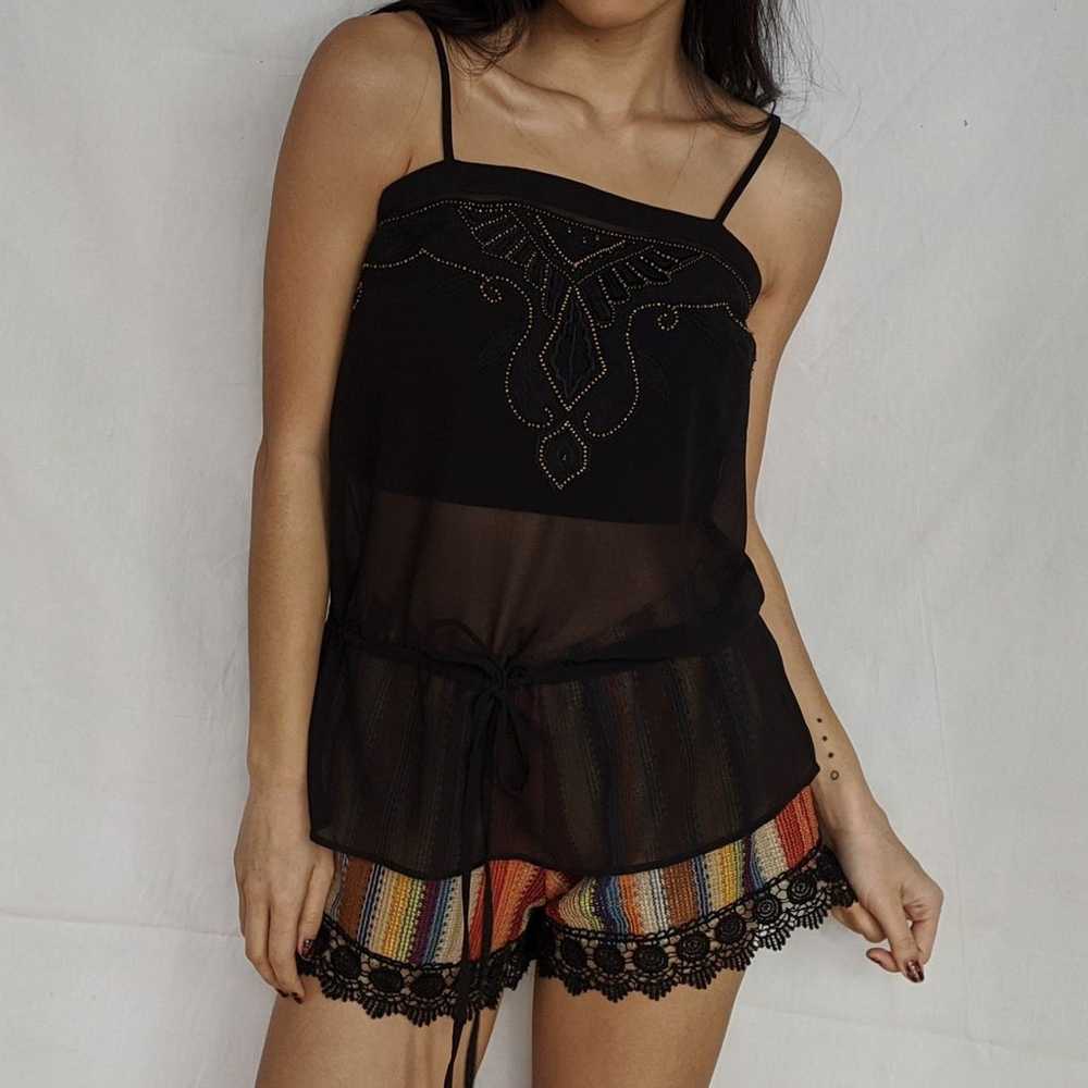 Sheer drawstring waist embroidered top - image 8