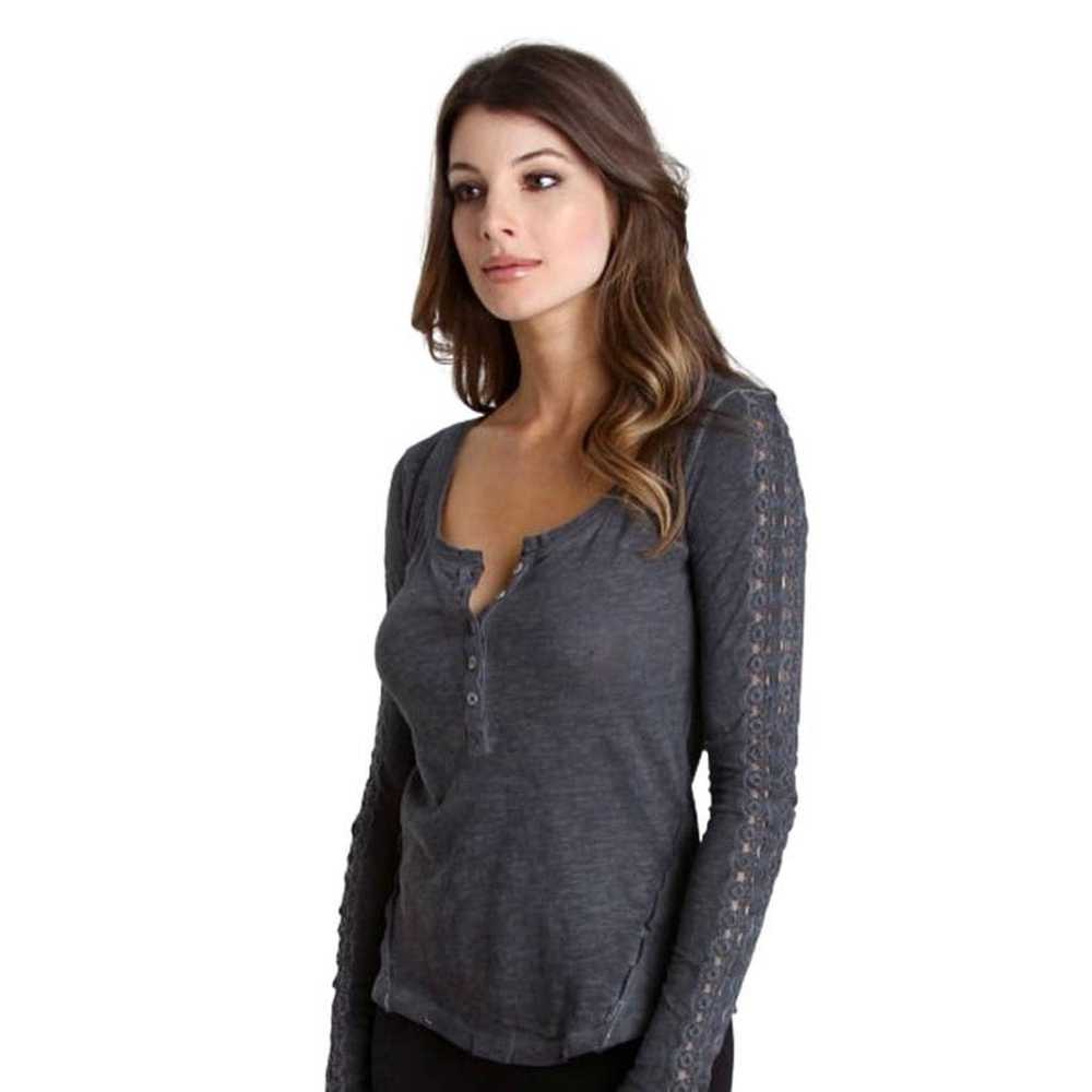 Free People Grey Henley Long-Sleeve Shell Stich L… - image 3