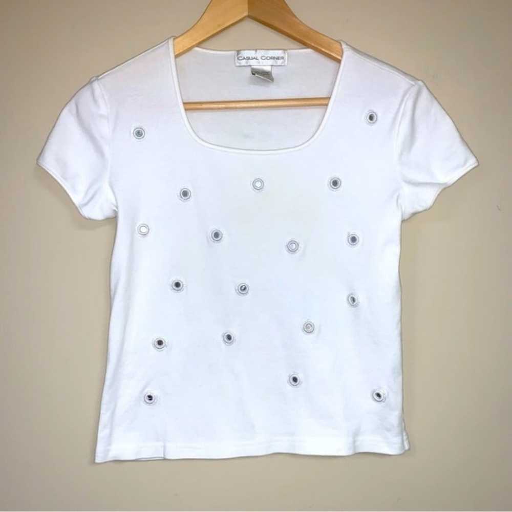 Vintage 80s 90s Y2K White Mirror Top Womens XS T-… - image 1