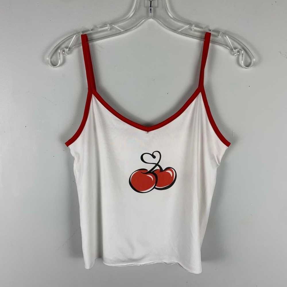 Y2K Retro Red Pipe Trim Baby Fit Cherry Print Hea… - image 2