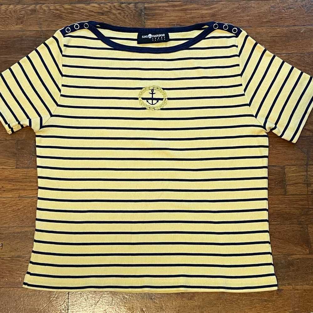 Vintage 90s Sag Harbor Nautical Shirt Knit Petite… - image 1