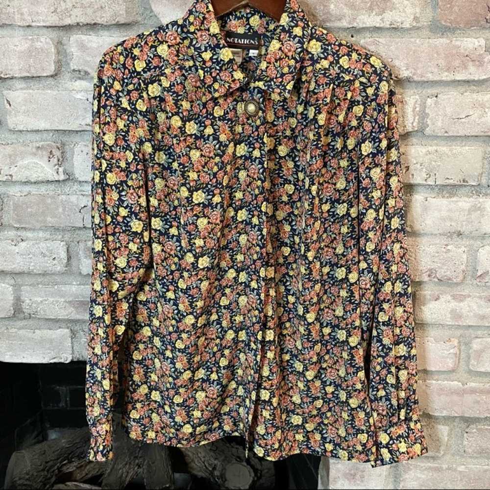 Vintage 80’s Notations Long Sleeve Floral Button … - image 1
