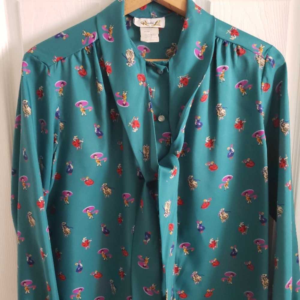 Vintage Necktie Blouse in Dancing Ladies Print - image 7