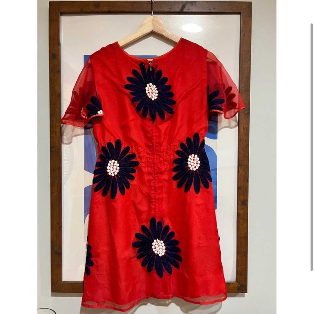 Vintage Red Chiffon Floral Embroidered Dress - image 2
