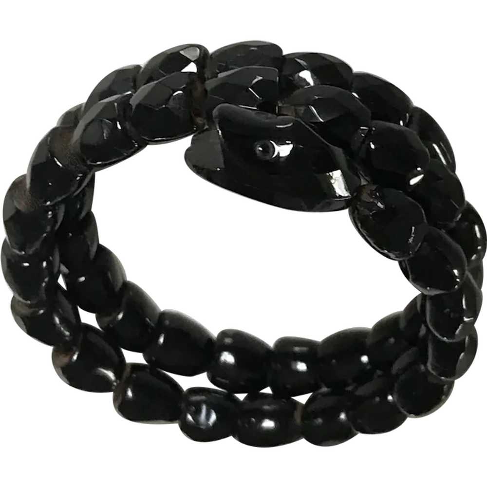 Victorian Jet Black Mourning Coiled Snake Bracelet - image 1