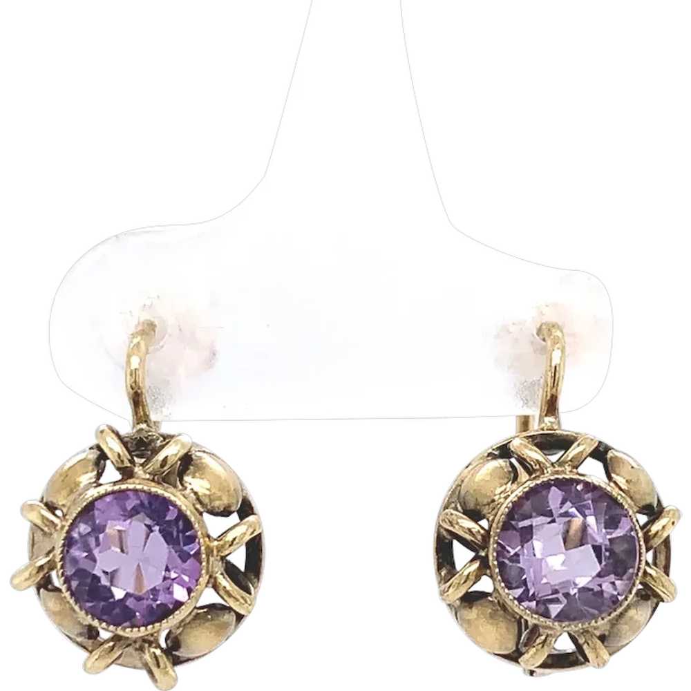 8K yellow gold .333ct Small Amethyst Drop Earrings - image 1