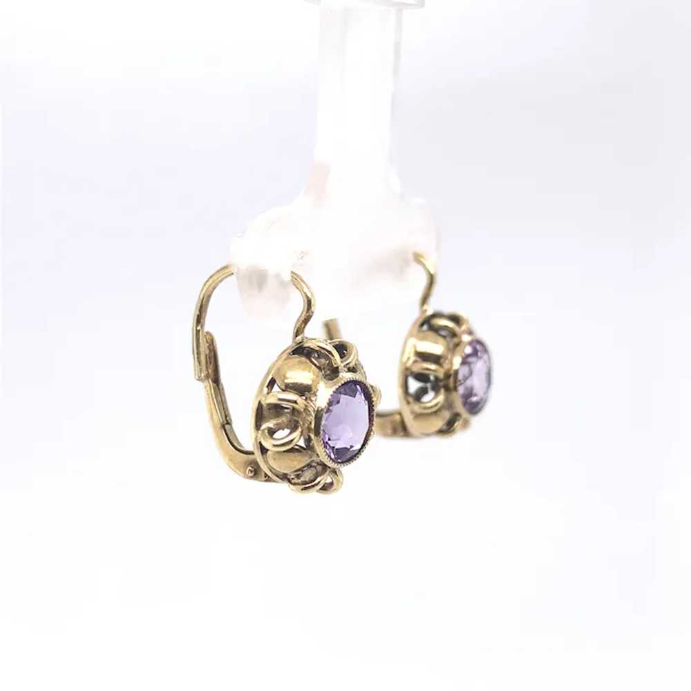 8K yellow gold .333ct Small Amethyst Drop Earrings - image 2