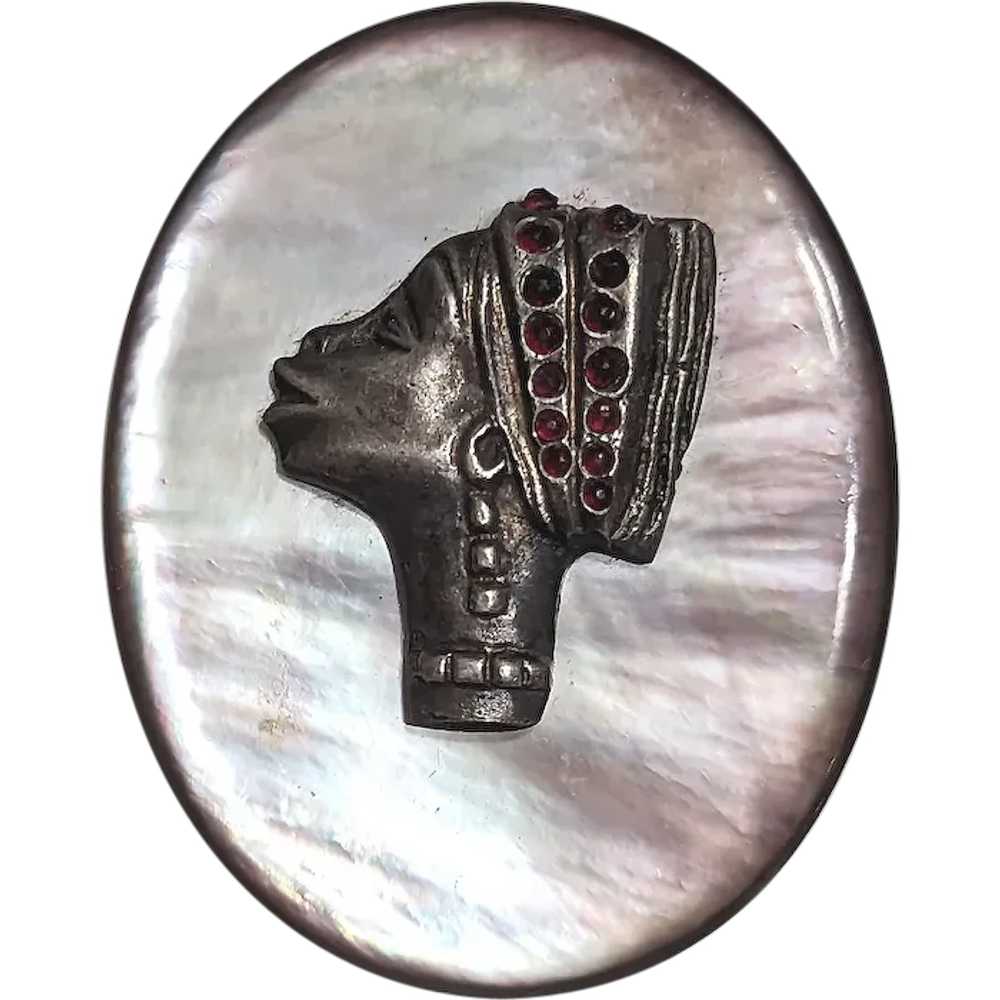 C.1940 Abalone Sterling Garnet Nubian Tribal Woma… - image 1