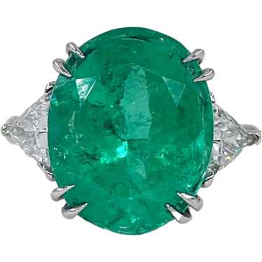 GIA 10cts Colombian Green Emerald & Diamond 3 ston