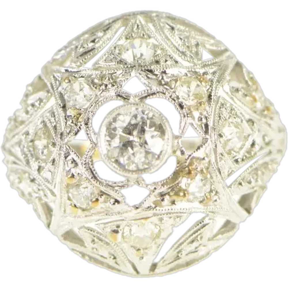 Platinum Art Deco 0.90 Ctw OEC Diamond Filigree R… - image 1