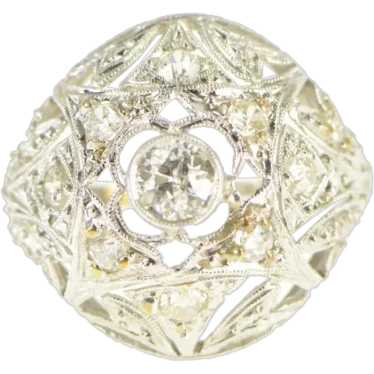 Platinum Art Deco 0.90 Ctw OEC Diamond Filigree R… - image 1