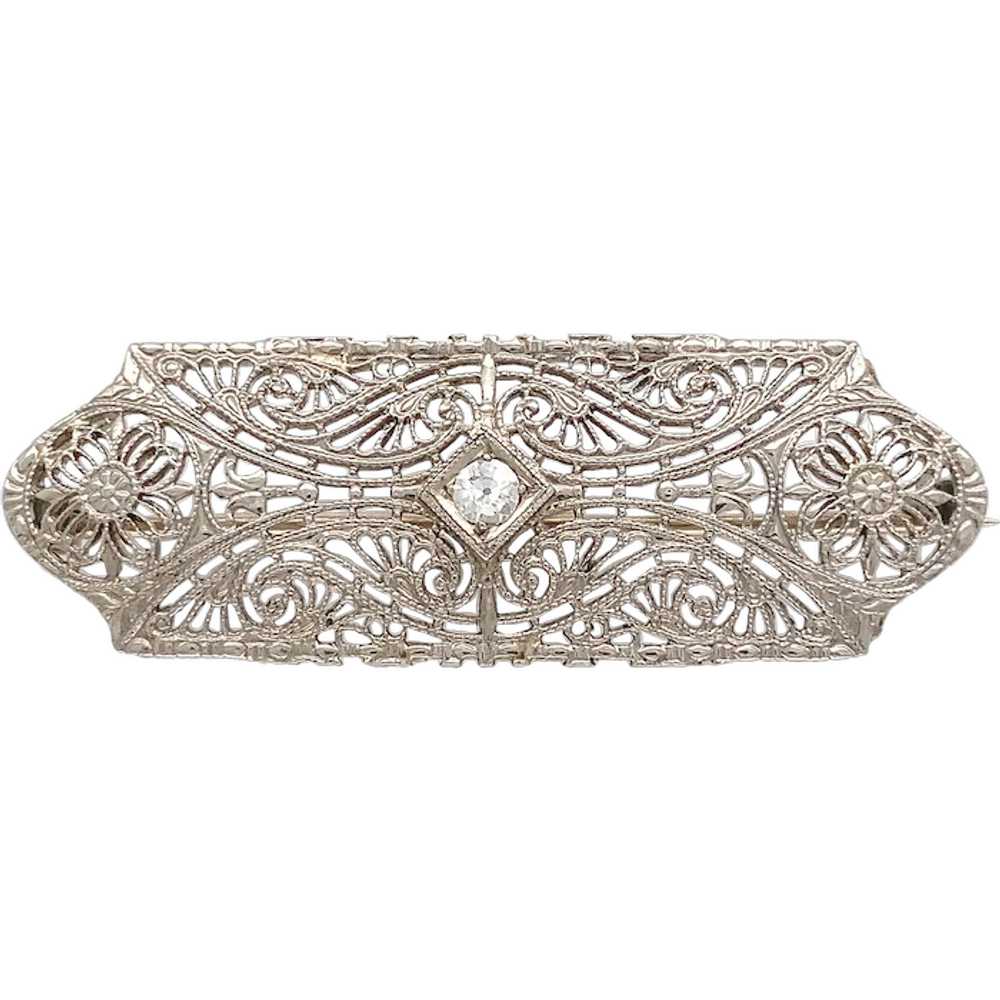 14K White Gold Diamond Filigree Pin - image 1