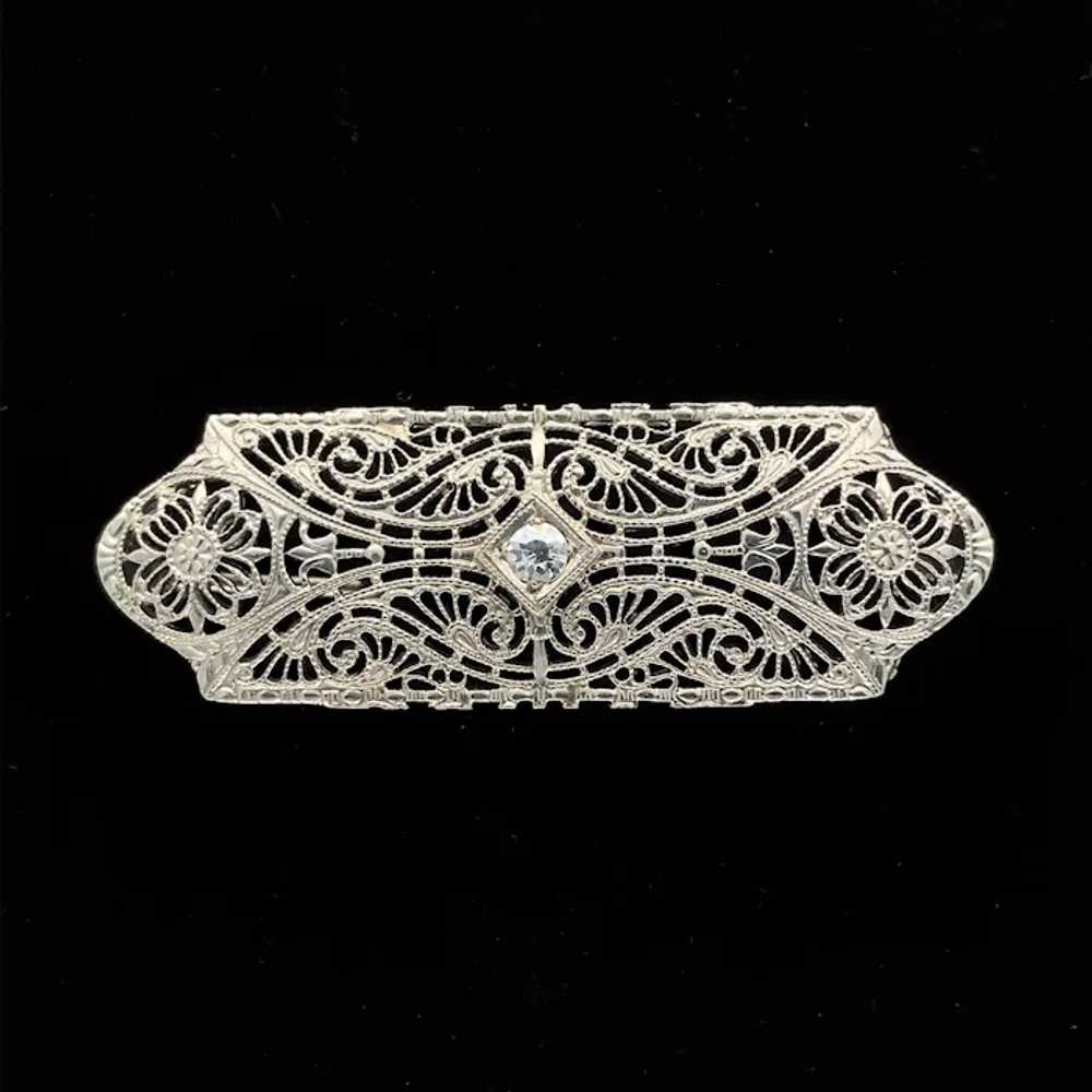 14K White Gold Diamond Filigree Pin - image 4