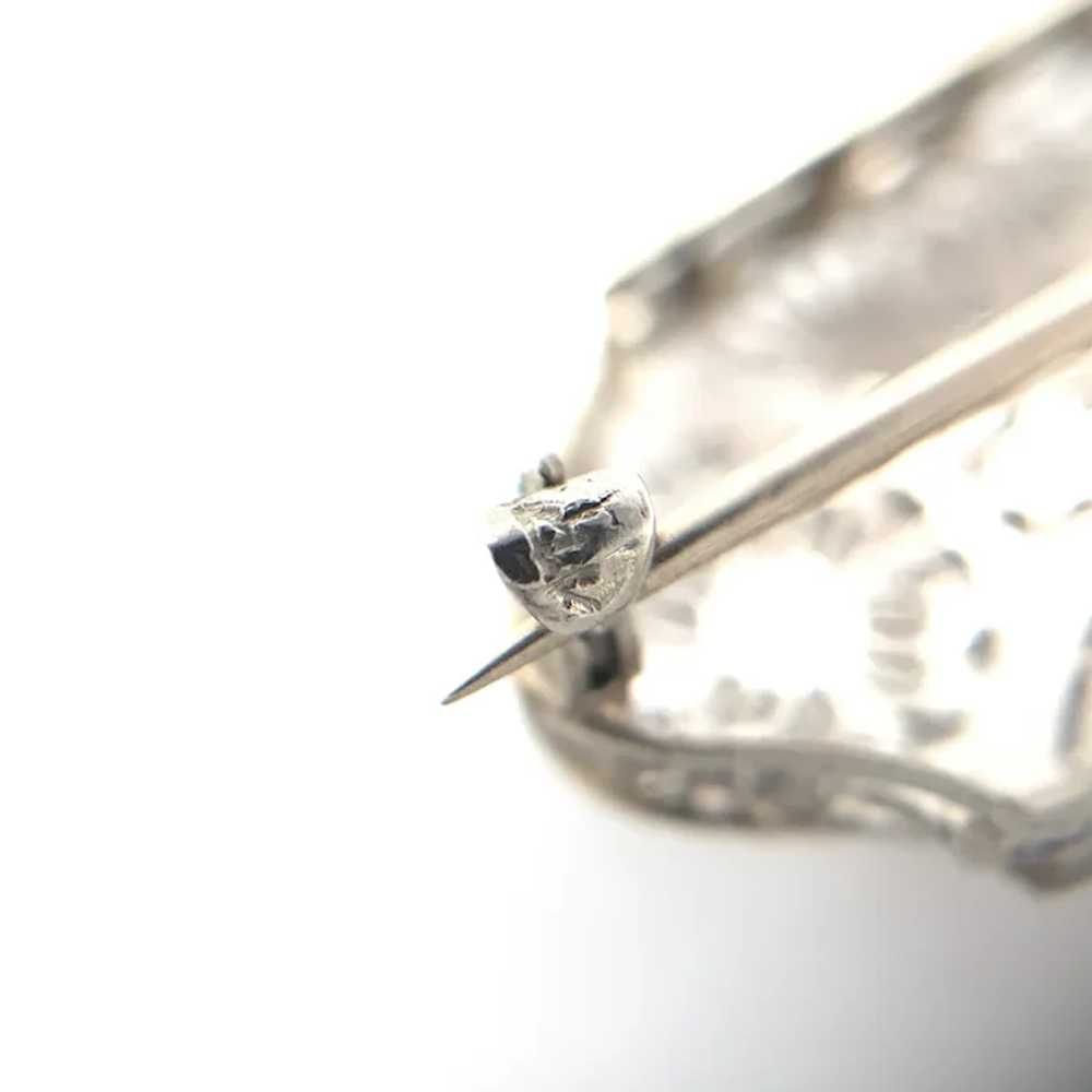 14K White Gold Diamond Filigree Pin - image 5