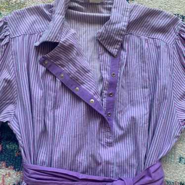 70s Vintage Avon Purple Striped Shirt Dress Size … - image 1