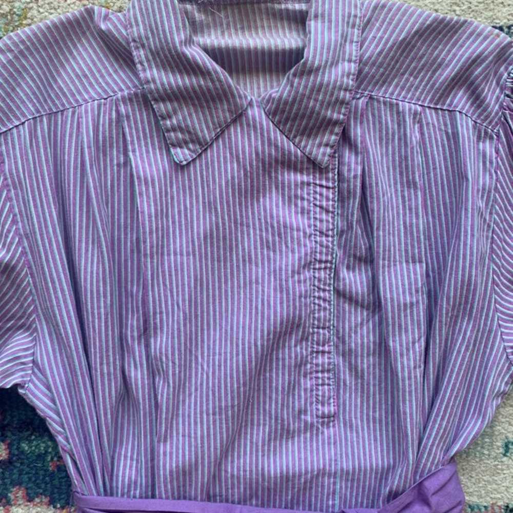 70s Vintage Avon Purple Striped Shirt Dress Size … - image 2