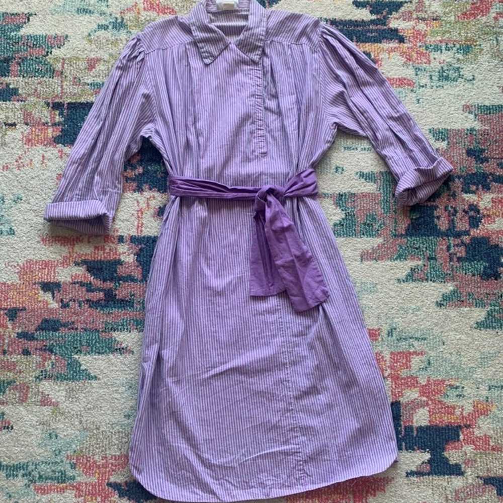 70s Vintage Avon Purple Striped Shirt Dress Size … - image 3