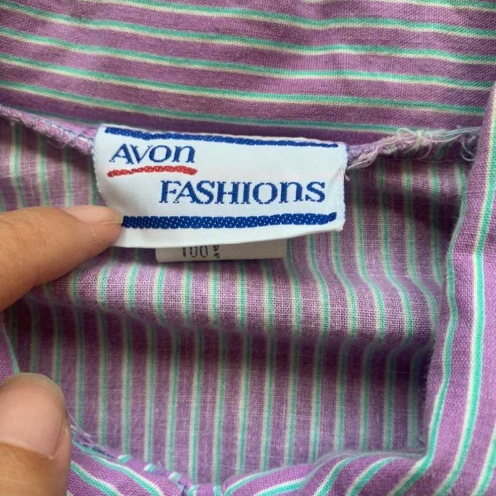 70s Vintage Avon Purple Striped Shirt Dress Size … - image 4