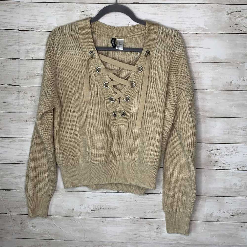 Divided beige lace up sweater - image 2