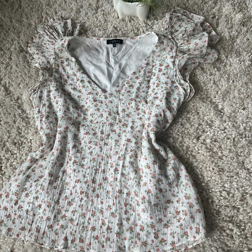 Cute vintage floral 1 State bell short sleeve fri… - image 3