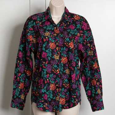 80s 90s Women's Floral Pattern Button Top - Wrangl