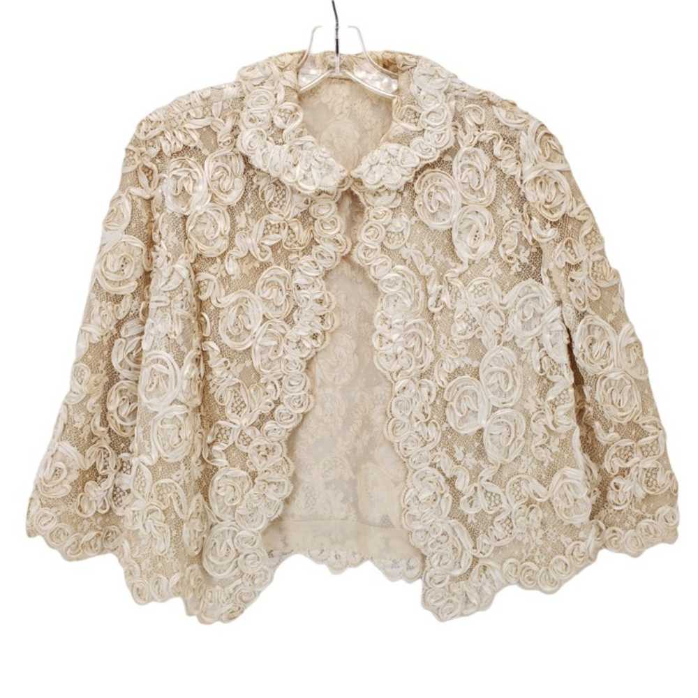 Vintage Custom Made Lace Ivory Off White Top Card… - image 1