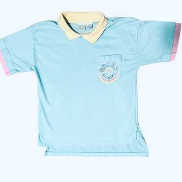 Vintage 80s Chicory Sport Pastel Blue Collared Sh… - image 1
