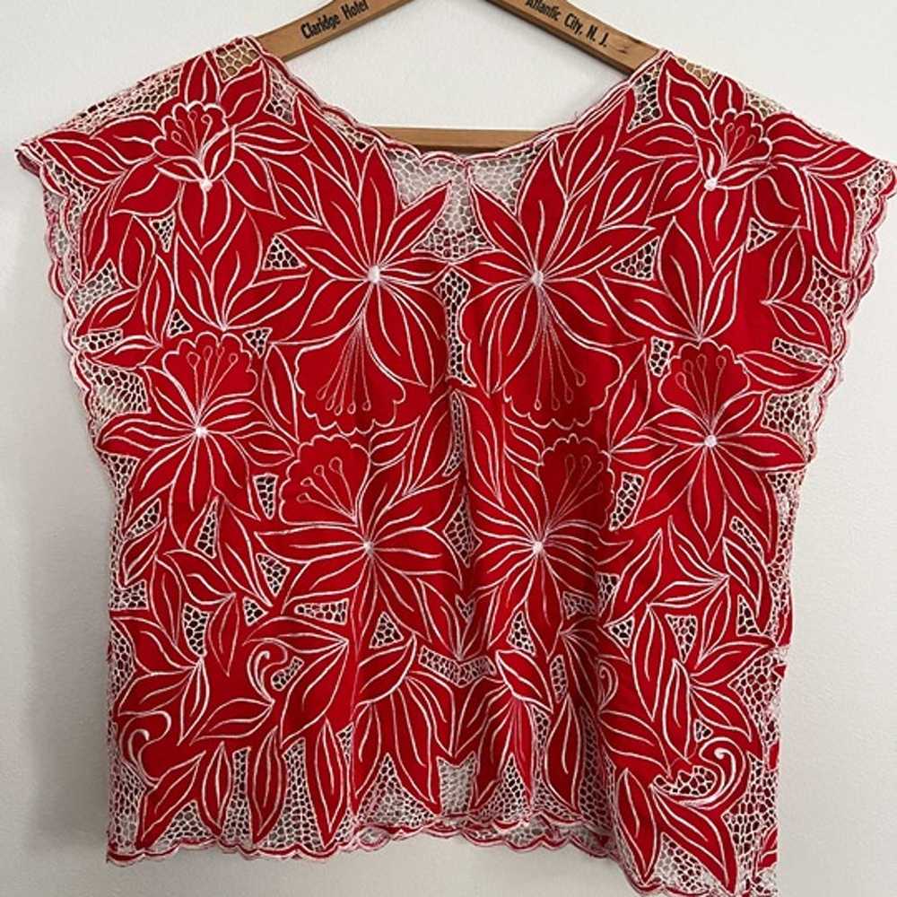 Vintage Red Lace Shirt - image 2