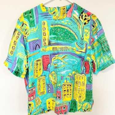 Vintage 90s silk city landscape blouse fits like … - image 1