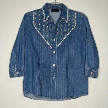 New Directions vintage embroidered denim button up