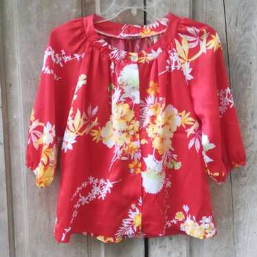 Orange Hawaiian Floral Top - image 1