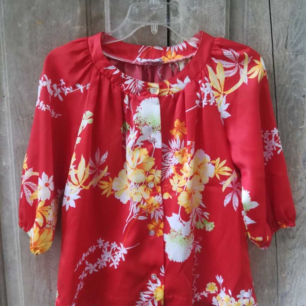 Orange Hawaiian Floral Top - image 2