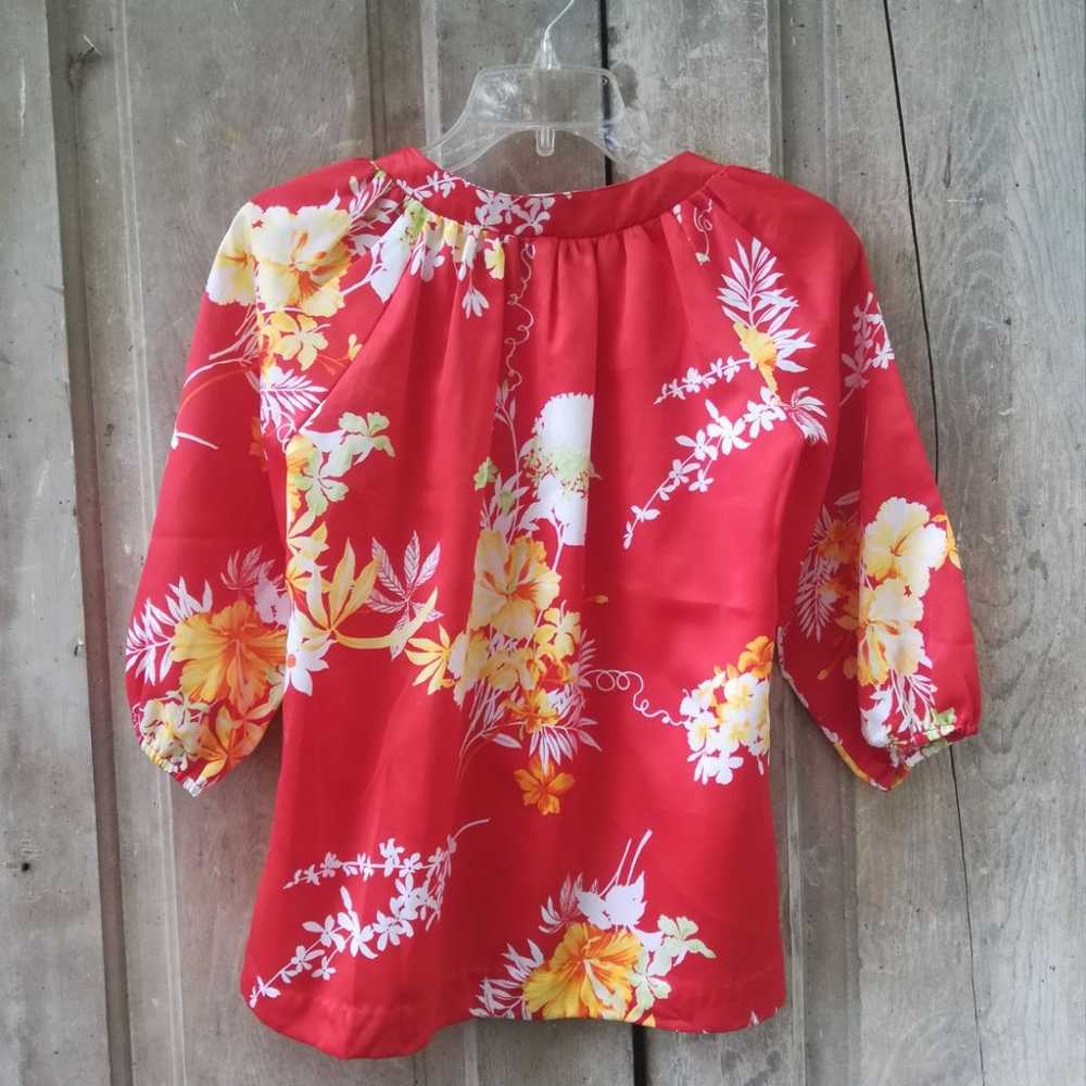 Orange Hawaiian Floral Top - image 4