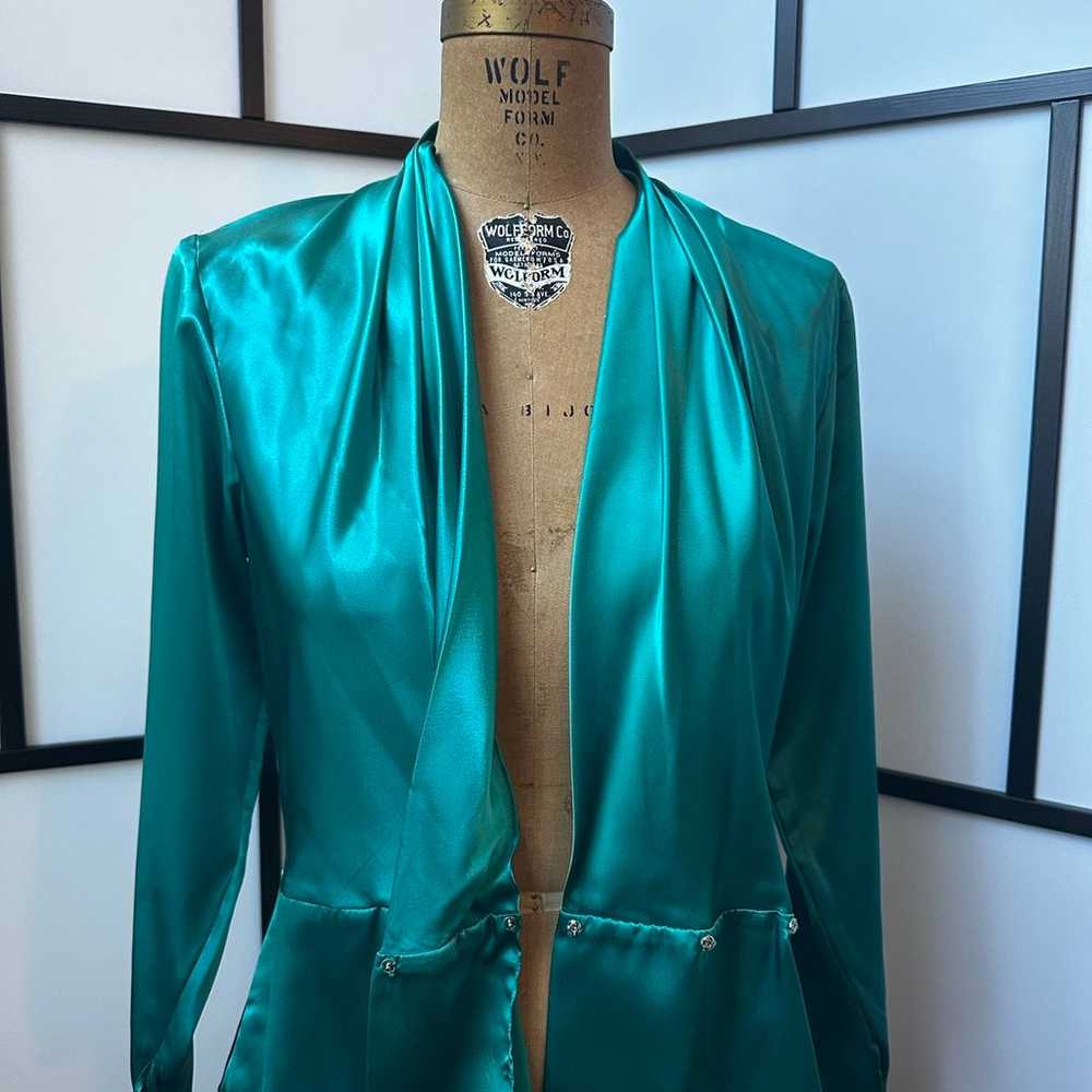Vintage Tess Paris Milano Turquoise Faux Silk Lon… - image 10