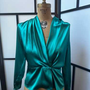 Vintage Tess Paris Milano Turquoise Faux Silk Lon… - image 1
