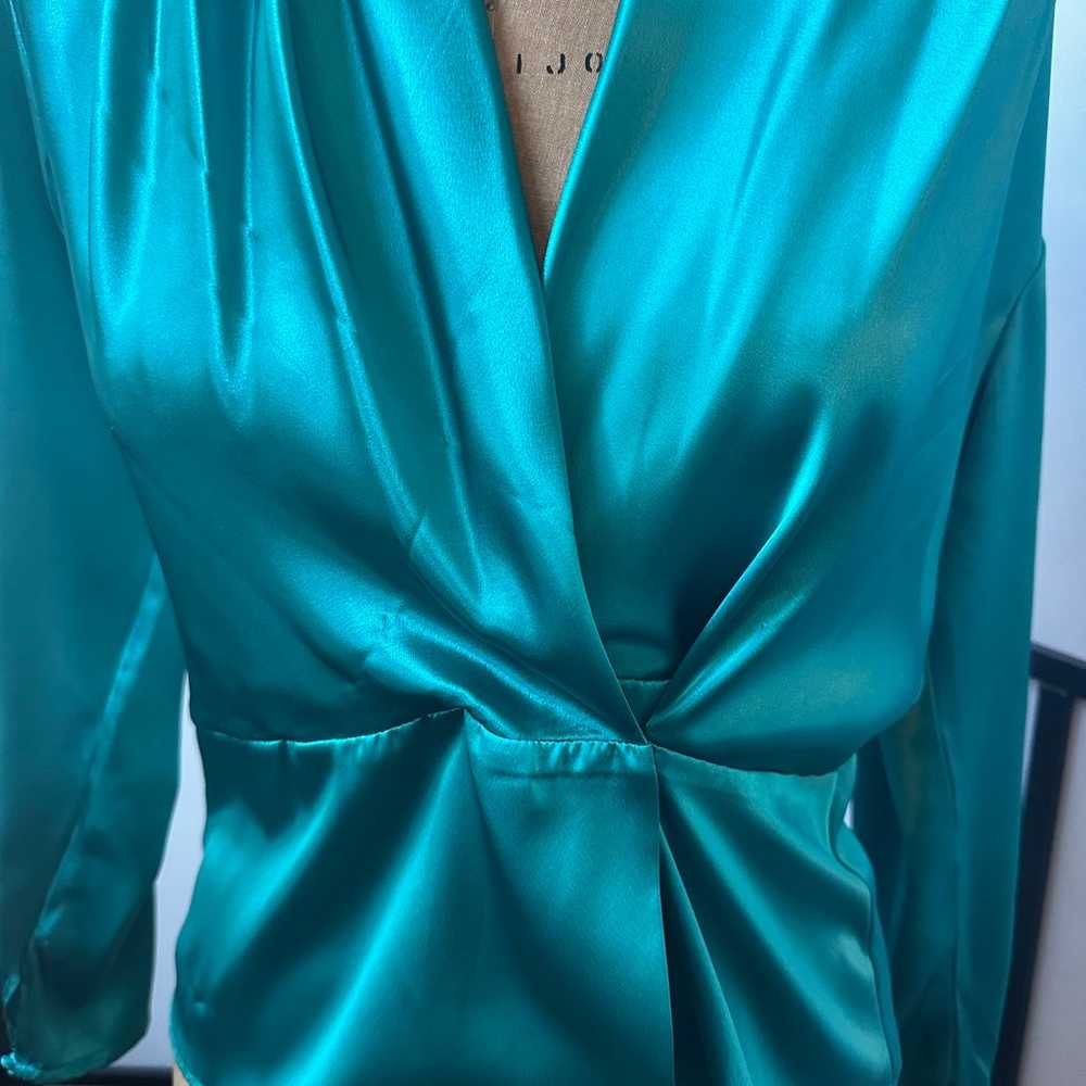 Vintage Tess Paris Milano Turquoise Faux Silk Lon… - image 2