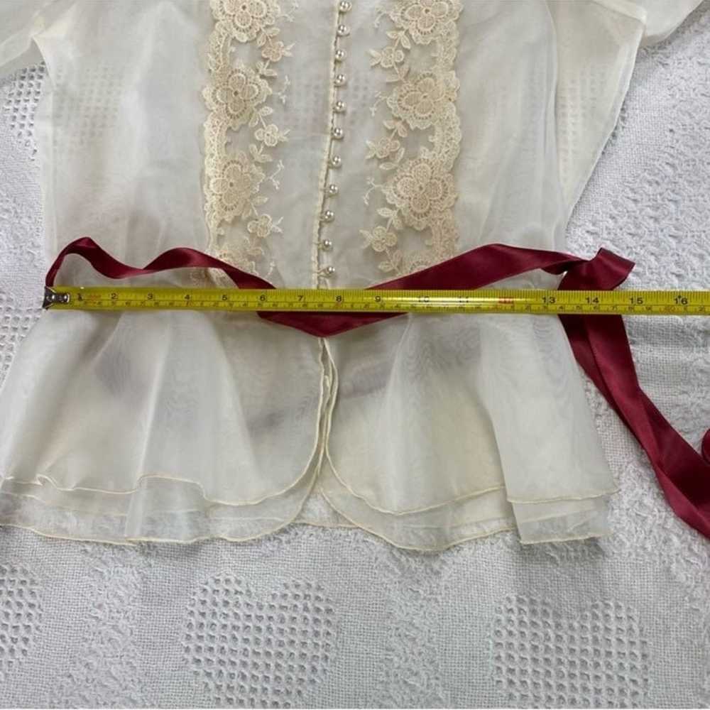 Vintage Sheer White Lacey Blouse (Small?) - image 11