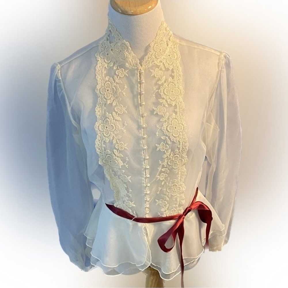 Vintage Sheer White Lacey Blouse (Small?) - image 1