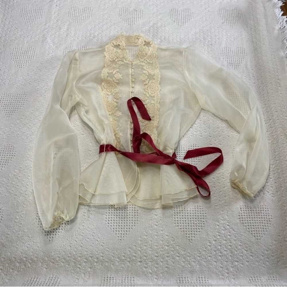 Vintage Sheer White Lacey Blouse (Small?) - image 3