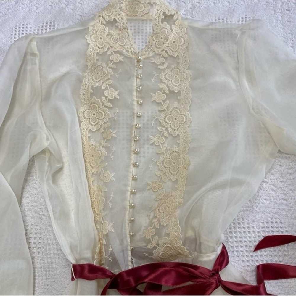 Vintage Sheer White Lacey Blouse (Small?) - image 6