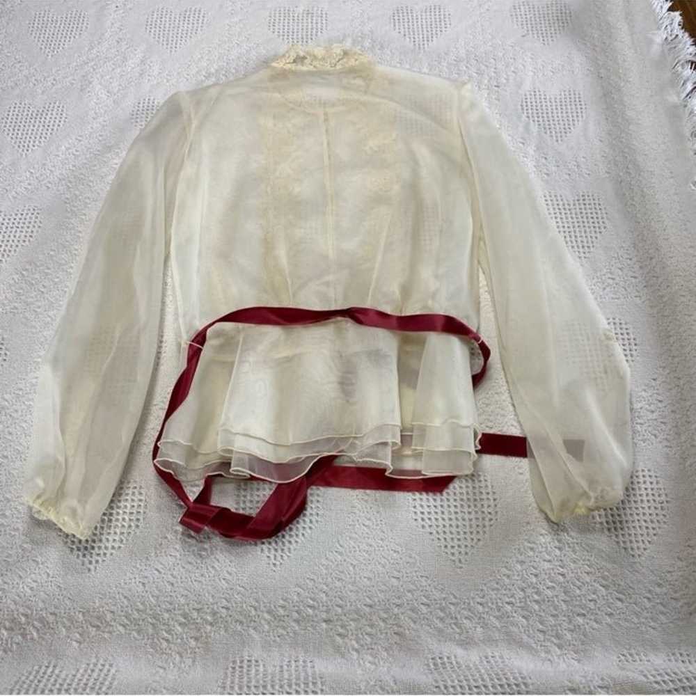 Vintage Sheer White Lacey Blouse (Small?) - image 8