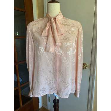Vintage Light Pink Tie Neck Button Up Long Sleeve… - image 1
