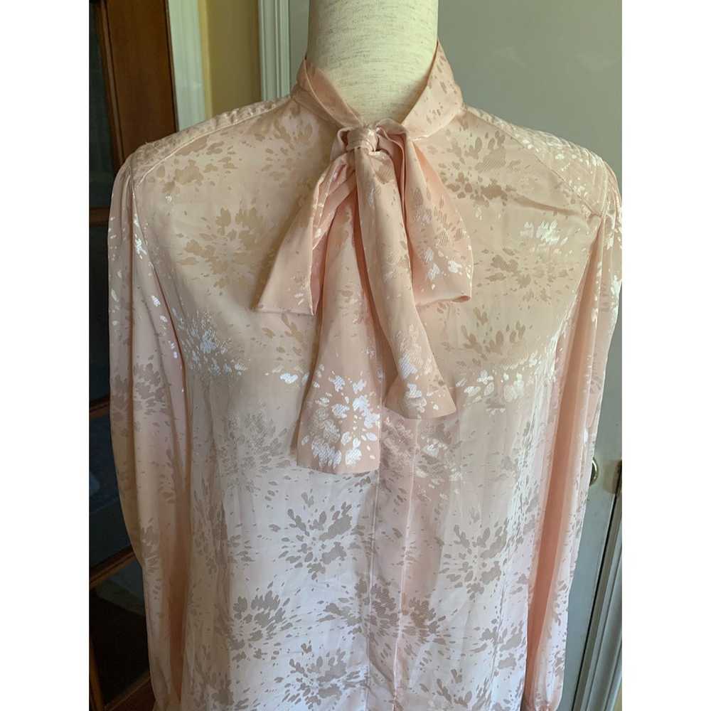 Vintage Light Pink Tie Neck Button Up Long Sleeve… - image 2