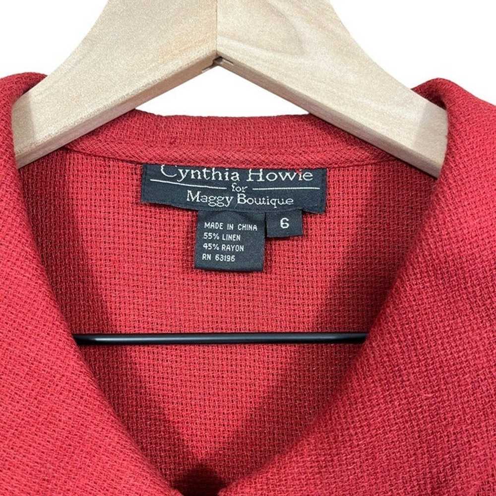 Cynthia Howie Vintage Maroon Linen Short Sleeve C… - image 2
