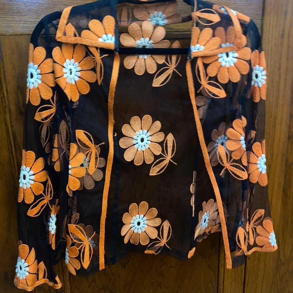 Vintage floral embroidered sheer jacket - image 1