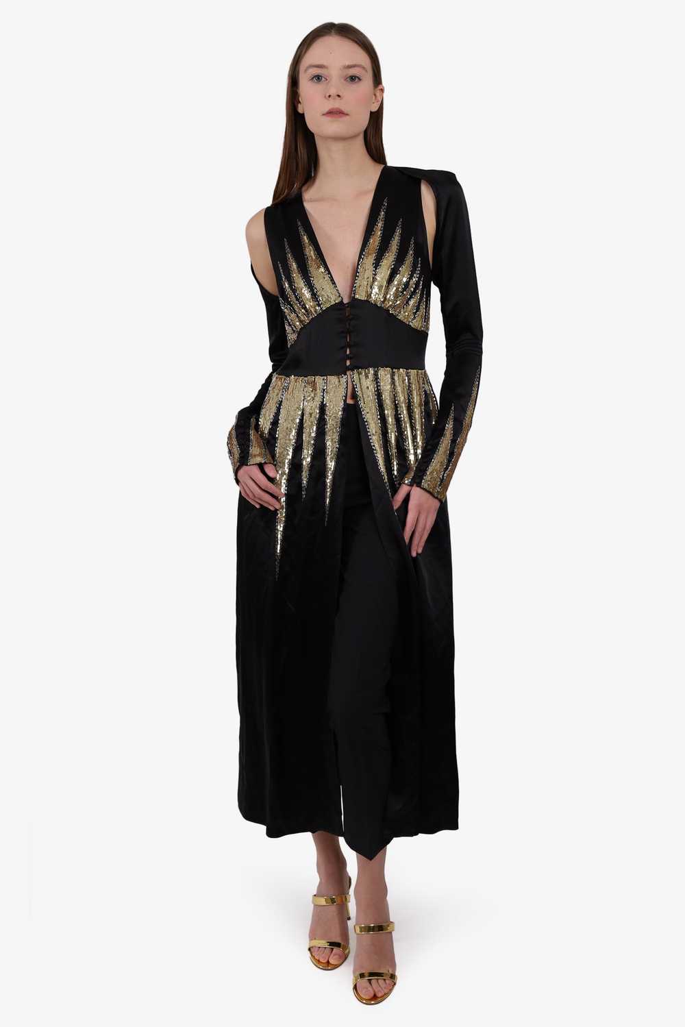 Attico Black Long-sleeve V-Neck Dress with Gold S… - image 1